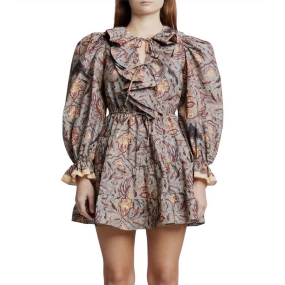 Ulla Johnson Caris Mini Dress Puff Sleeves Floral Cotton 6